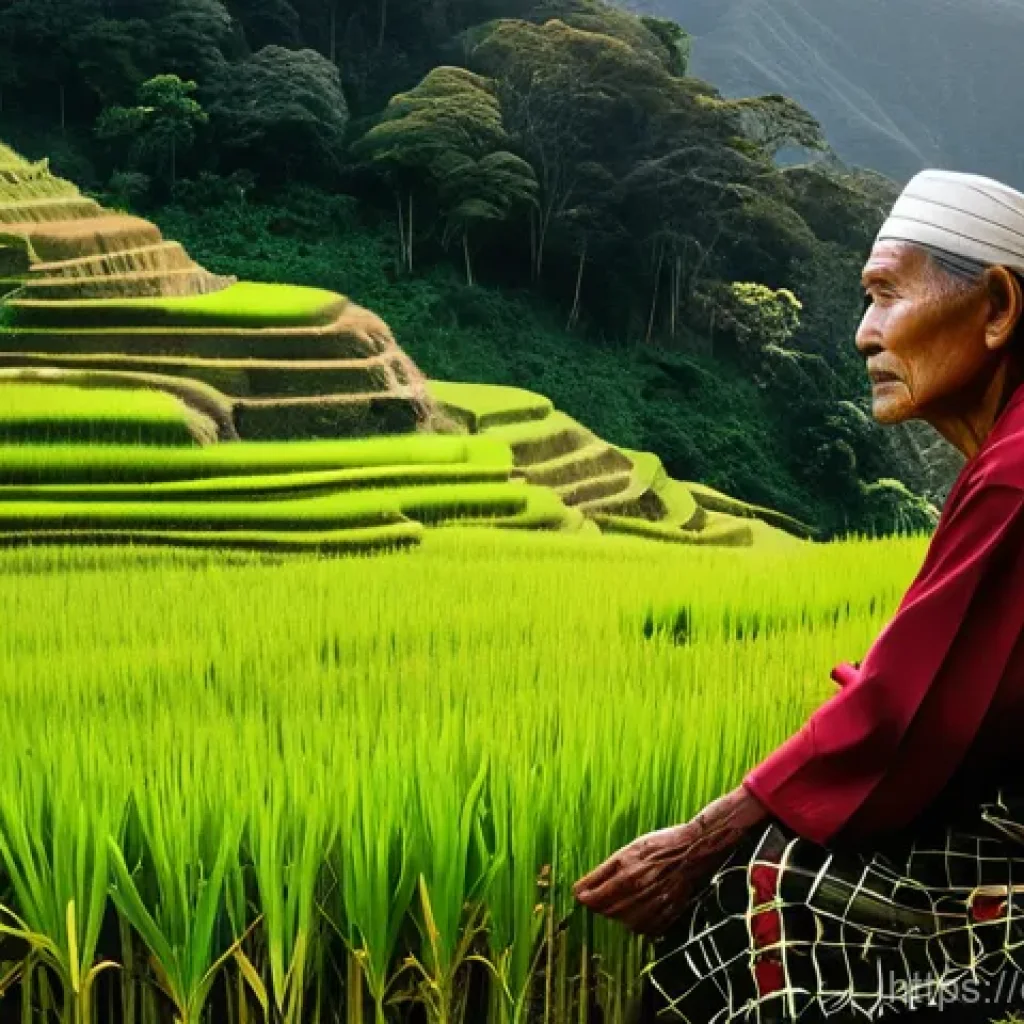 필리핀 원주민 부족 이야기 - **Prompt:** A serene and wise-looking elderly Igorot tribal leader, with a face showing years of exp...