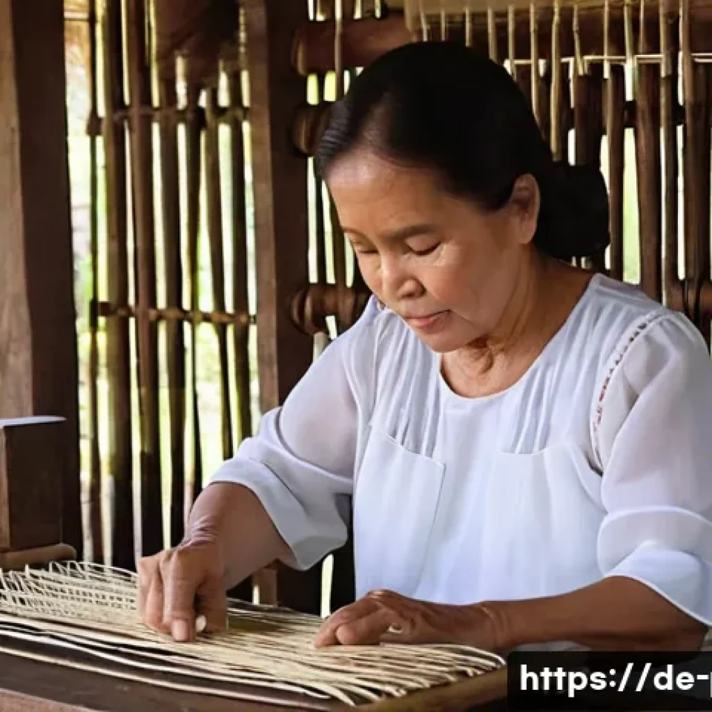 필리핀에서 필수로 사야 할 기념품 - **Philippine Pi&ntilde;a Weaving Artisan in a Traditional Workshop**
    A close-up, eye-level shot of a sk...
