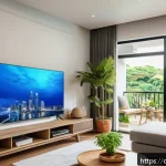 필리핀 인터넷 속도와 서비스 - A detailed urban scene showing a modern Filipino household in Metro Manila using high-speed 5G inter...