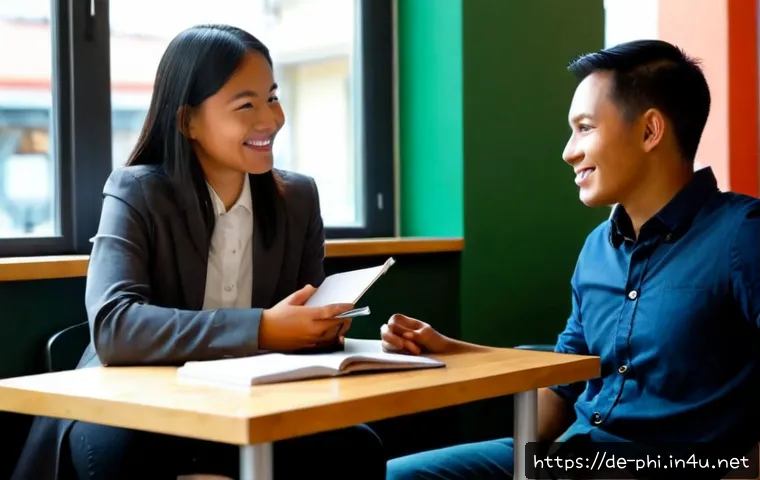 필리핀어와 영어의 차이 - Photorealistic language exchange scene in a bright Berlin café, a German traveler and a Filipino tut...